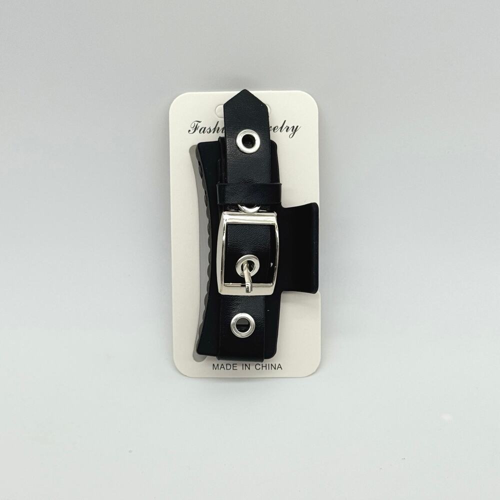 Hair Claw Clip Black With Silver Belt Buckle NEW